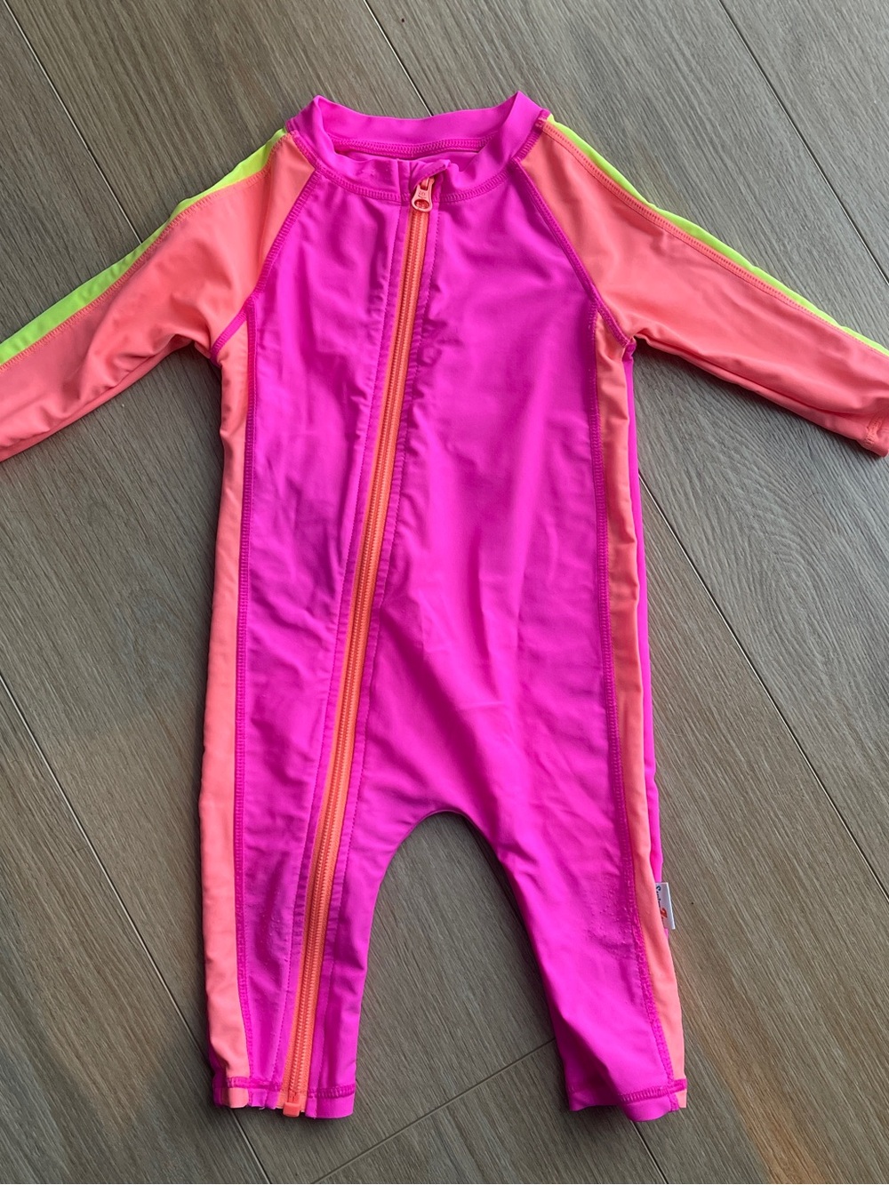 Bright Pink & Neon Orange Baby Rash Guard Sunsuit (size 6-12m)